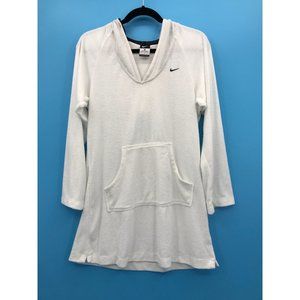 Nike Women Terry Hooded Long Sleeve Athletic Cover-Up Dress White Medium